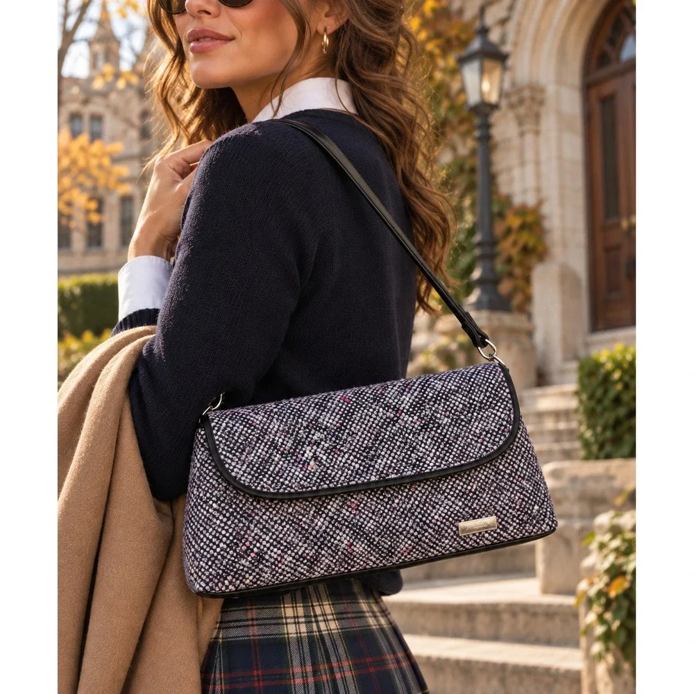 Mucros Weavers Irish Wool Tweed Shoulder Bag Purse Y2K Style Purple Pink